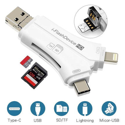 SD, MicroSD and TF Memory Card Reader with USB, USB C and Lightning Connectors, High Speed Adapter for iPhone, Android and Laptop, 3 Colors