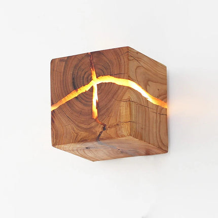 Hand-Carved Solid Wood Wall Light with Resin Inlay | Unique Ambient Glow for Modern Rustic Interiors