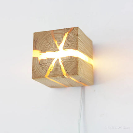 Hand-Carved Solid Wood Wall Light with Resin Inlay | Unique Ambient Glow for Modern Rustic Interiors