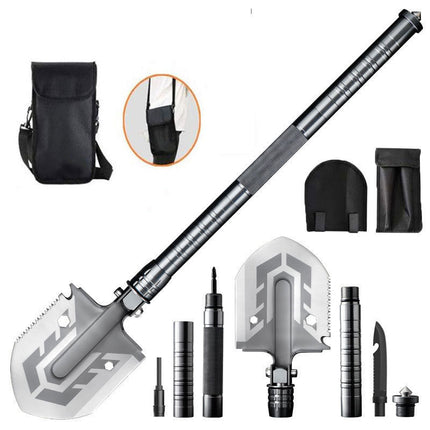 16-in-1 Tactical Camping Shovel, Stainless Steel Multi-Tool with Firestarter and Anti-Slip Handle for Survival Trips