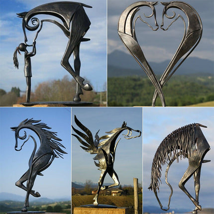 Horse Garden Statue, Metal Horse Sculpture for Outdoor Garden Decor