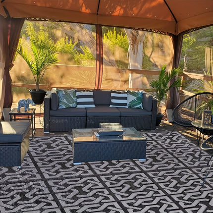Reversible Outdoor Rug with Modern Geometric Design | Lightweight & Easy-Clean Mat for Patios and RVs