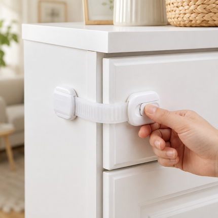 Baby Proof Cabinet Locks with Adjustable Adhesive Straps | Secure Cabinets for Child Safety