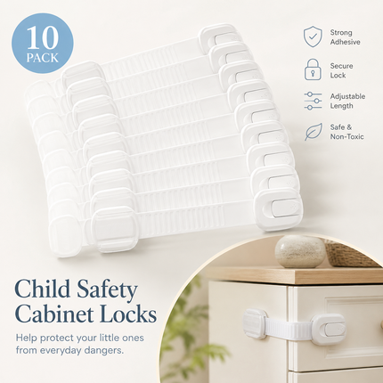 Baby Proof Cabinet Locks with Adjustable Adhesive Straps | Secure Cabinets for Child Safety