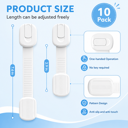 Baby Proof Cabinet Locks with Adjustable Adhesive Straps | Secure Cabinets for Child Safety