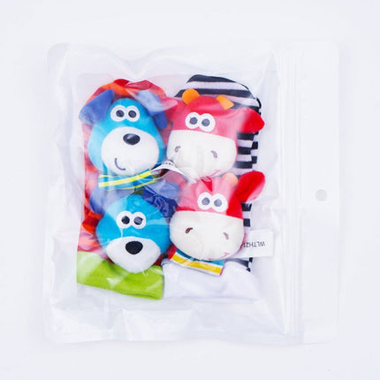 Baby Sensory Socks and Bracelet Set with Rattles | Colorful Animal Designs for Tactile Exploration and Playtime Fun