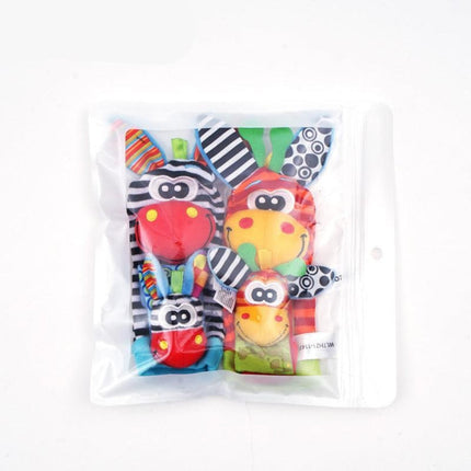 Baby Sensory Socks and Bracelet Set with Rattles | Colorful Animal Designs for Tactile Exploration and Playtime Fun