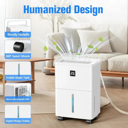 Portable 25 Pint Dehumidifier with Digital Humidity Control | Moisture Removal for Home and Basement Spaces