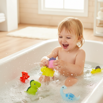 Light-Up Rubber Duck Bath Toy Set with Squirting Action | 6-Piece Floating Playset for Toddler Bath Time Fun