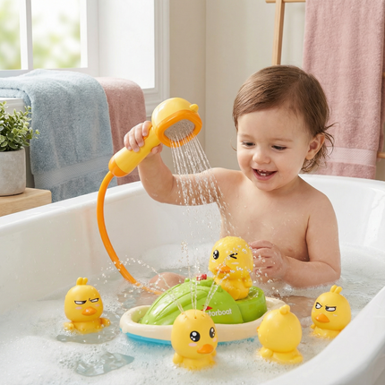 Interactive Bath Toy Set with Water-Spraying Ducks & Motorboat | Engaging Sensory Play for Infants