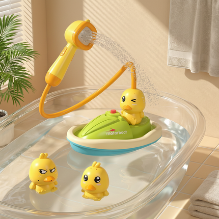 Interactive Bath Toy Set with Water-Spraying Ducks & Motorboat | Engaging Sensory Play for Infants