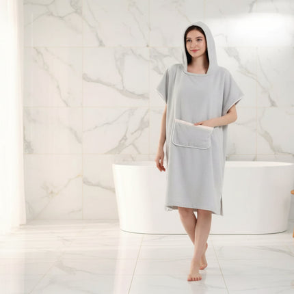Hooded Bathrobe Poncho with Front Pocket Design | Ultra-Soft Comfort for Post-Shower Relaxation