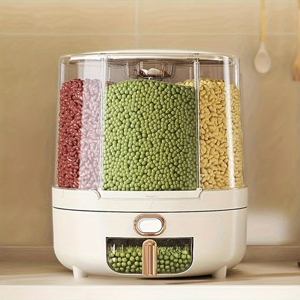 Airtight Food Storage Container with 360° Rotating Base | Large Capacity Grain Dispenser for Fresh Pantry Organization