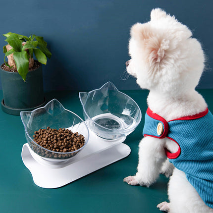 Elevated Pet Bowl with 15 Degree Tilt and Non Slip Base, Raised Cat and Dog Feeder in Single or Double Bowl