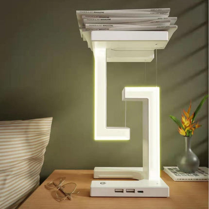 Levitating Desk Lamp with Wireless Phone Charging, Magnetic Floating LED Night Light with Adjustable Brightness