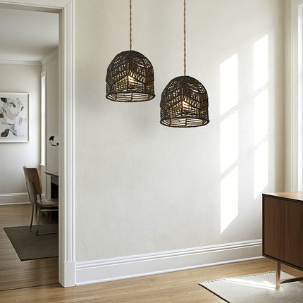 Handwoven Rope Pendant Shade with Natural Paper Design | Rustic Light Fixture for Soft Ambient Glow