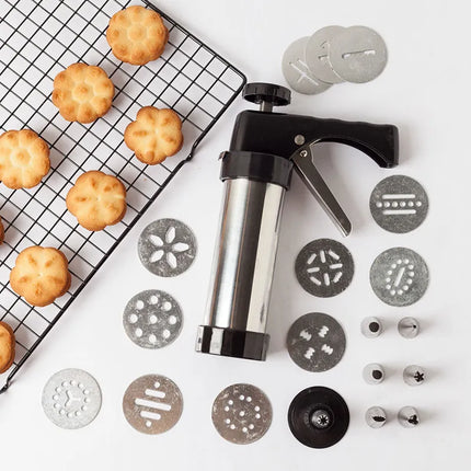 Cookie Press Maker with 12 Interchangeable Steel Discs and Icing Tips, Manual Spritz Cookie Gun for Holiday Baking