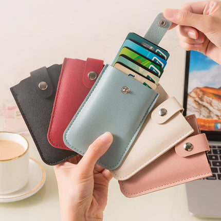 PU Leather Card Holder Wallet, Slim Pull Tab Credit Card Case with Snap Closure, Holds 10 Cards
