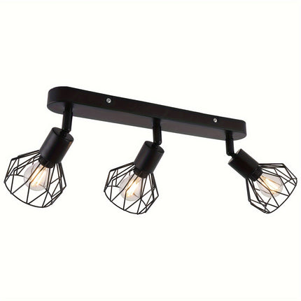 Vintage 3-Light Ceiling Spotlight with Adjustable Rotatable Shades | Industrial Black Metal Fixture for Versatile Lighting