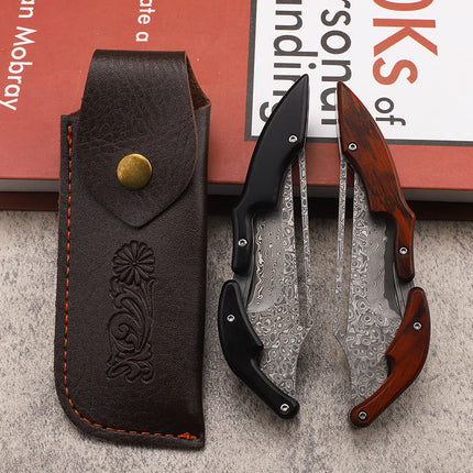 Damascus Steel Folding Pocket Knife, Wood Handle Everyday Carry Knife for Camping and Outdoor Tasks