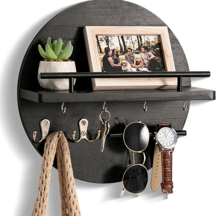 Round Wooden Key Holder with Multiple Hooks | Eco-Friendly Organiser for Stylish Entryways