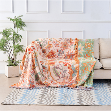 Boho Floral Throw Blanket with Playful Fringe | Cozy 100% Cotton Blanket for Stylish Home Decor