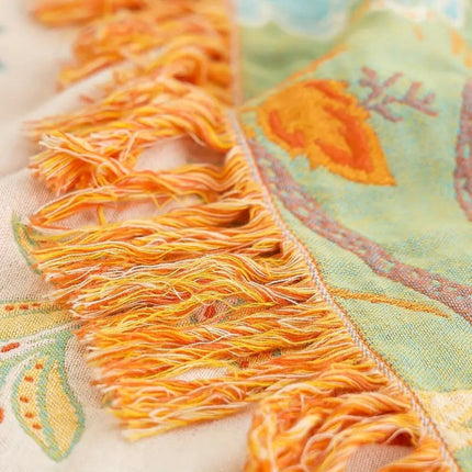 Boho Floral Throw Blanket with Playful Fringe | Cozy 100% Cotton Blanket for Stylish Home Decor
