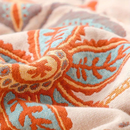Boho Floral Throw Blanket with Playful Fringe | Cozy 100% Cotton Blanket for Stylish Home Decor