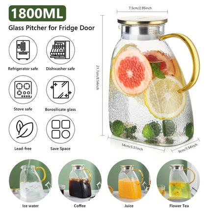 Glass Water Pitcher with Lid, Glass Carafe 60 oz – image 5