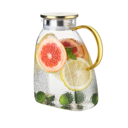 Glass Water Pitcher with Lid, Borosilicate Glass Pitcher for Fridge Door, Iced Tea Pitcher, Glass Carafe 60 oz