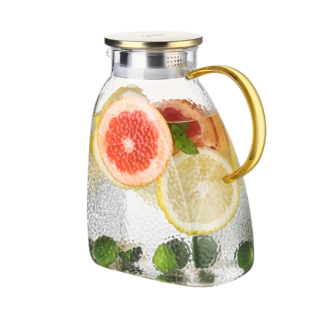 Glass Water Pitcher with Lid, Borosilicate Glass Pitcher for Fridge Door, Iced Tea Pitcher, Glass Carafe 60 oz