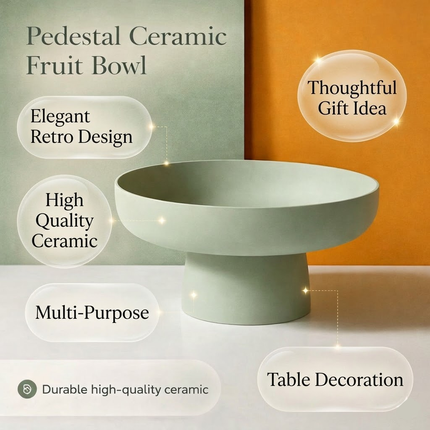 Retro Ceramic Fruit Bowl with Raised Pedestal Design | Stylish Serving Bowl for Kitchen Counter Display