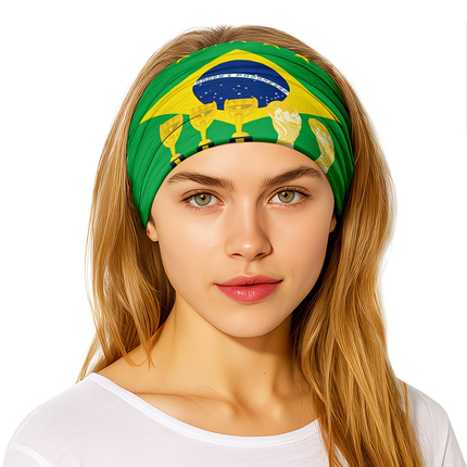 Brazil Flag Headband Gaiter Face Cover with Moisture Wicking Fabric | Versatile Sports Accessory for Comfort and Style