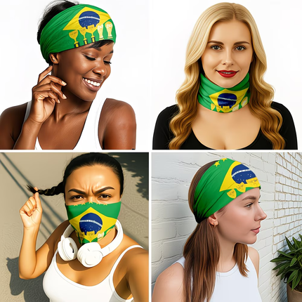 Brazil Flag Headband Gaiter Face Cover with Moisture Wicking Fabric | Versatile Sports Accessory for Comfort and Style