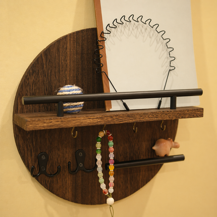 Round Wooden Key Holder with Multiple Hooks | Eco-Friendly Organiser for Stylish Entryways