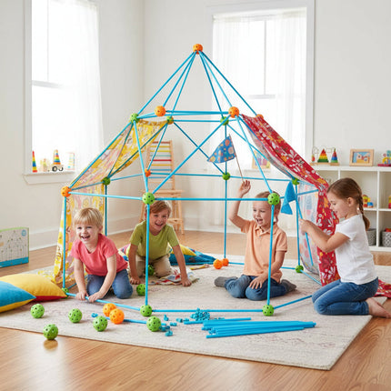 Building Tent Kit for Kids with Easy-Connect Pieces | Creative Construction Set for Indoor and Outdoor Imaginative Play
