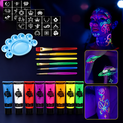 Glow in the Dark UV Body Paint Set for Parties | Neon Colors with Easy Application for Vibrant Designs