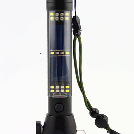Emergency Solar Flashlight with USB Charging, Power Bank and Tungsten Steel Window Breaker, Multi Function Car Safety Tool