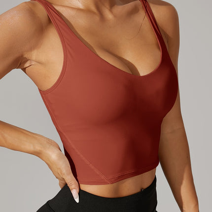 Backless Crop Tank Top with V Neck Design | Soft Stretch Athletic Top for Comfortable Workouts and Everyday Style