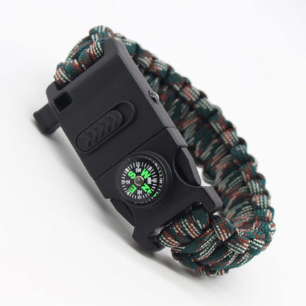 Tactical Survival Bracelet with Compass, LED Flashlight, Emergency Whistle and Flint Fire Starter, Camping Gear, 3 Colors