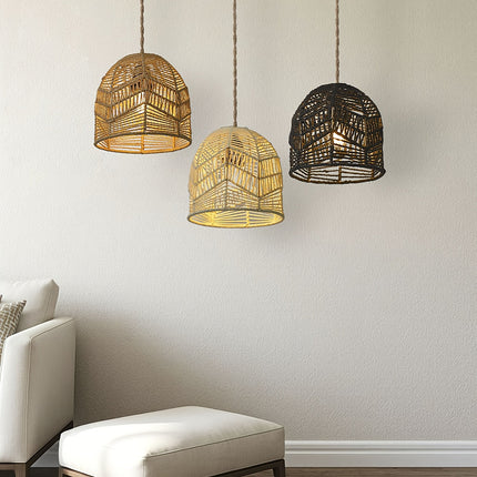 Handwoven Rope Pendant Shade with Natural Paper Design | Rustic Light Fixture for Soft Ambient Glow