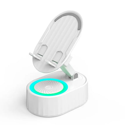 4 in 1 Induction Speaker Phone Stand with Charger and Ambient Light, 5W Driver, 300 Degree Adjustable Holder, White or Black