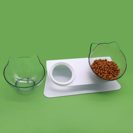 Elevated Pet Bowl with 15 Degree Tilt and Non Slip Base, Raised Cat and Dog Feeder in Single or Double Bowl