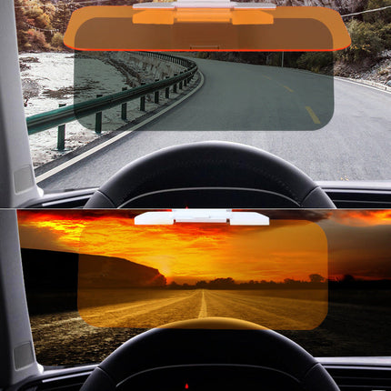 Anti-Glare Car Sun Visor Extender with Clip-On Mount, Amber Shade for Day and Night Driving Visibility