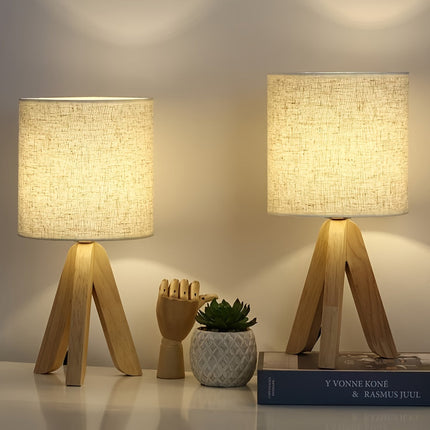 Nordic Wooden Tripod Table Lamp with Fabric Shade | Minimalist Lighting for Cozy Interiors