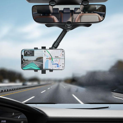 Rearview Mirror Phone Holder with Adjustable Grip | Safe Driving Accessory for GPS Navigation