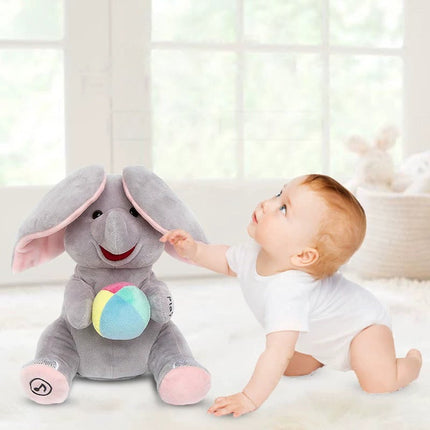 Stuffed Animals for Babies, Musical Elephant Plush Toy with Peek a Boo Ears, Interactive Stuffed Animal, Baby Gift