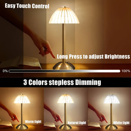 Dimmable LED Table Lamp with Crystal Shade | USB Rechargeable Touch Control for Elegant Ambiance