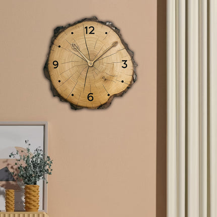 Rustic Wood Slice Wall Clock with Silent Quartz Movement | Unique Irregular Design for Cozy Home Decor