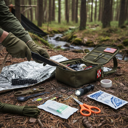 Compact Survival Backpack with First Aid Gear & Tools | Durable Nylon Outdoor Kit for Hiking and Emergency Preparedness